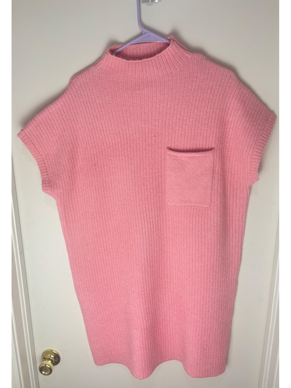 Zenana Blush Pink Ribbed Mock Neck Sweater Dress Tunic Pocket Medium